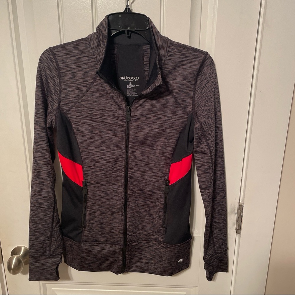 Womens Ideology Full Zip XS Black Multi Athletic Yoga Jacket Thumbholes EUC